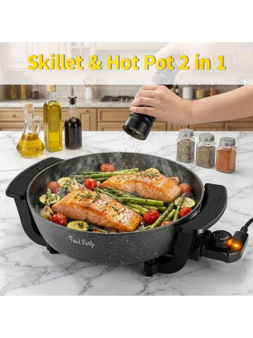 2-in-1 Electric Hot Pot Skillet 6L Non-Stick Cooking Pot for Shabu Shabu & More